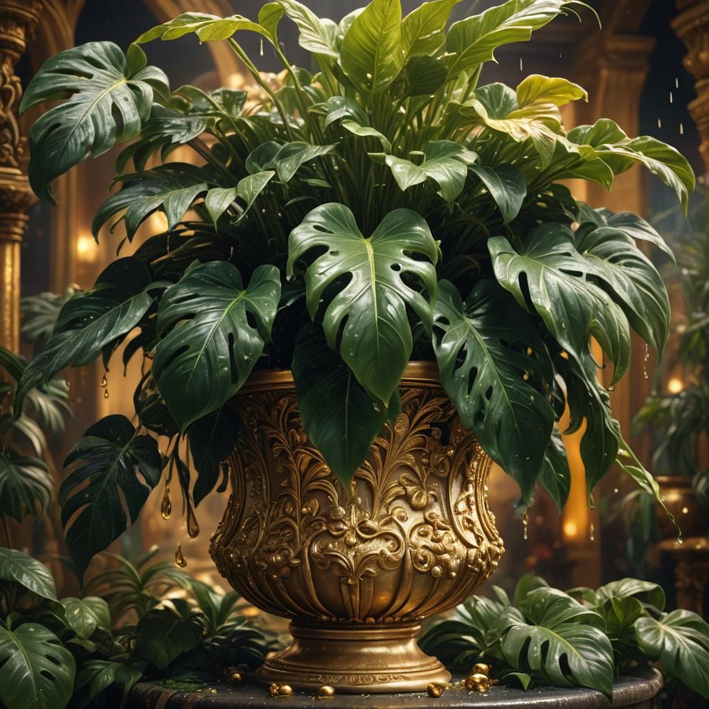 Lush Swiss Cheese Plant in Gilded Pot