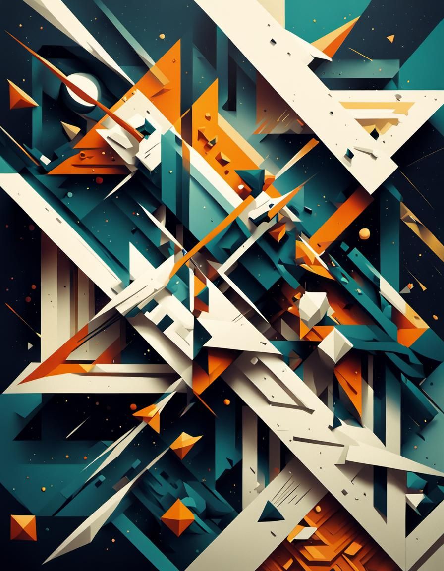 Geometric Cubism: Lines on White Field