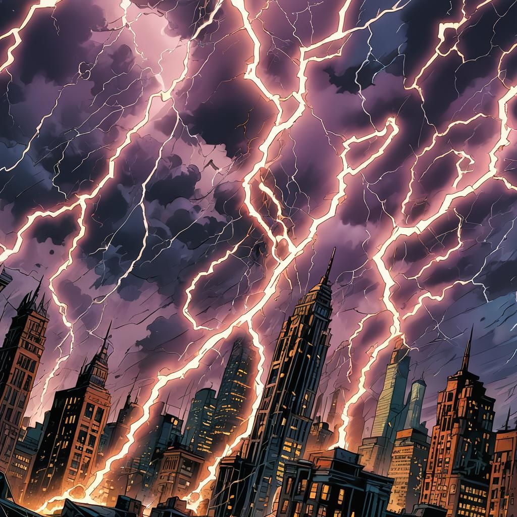 Electrifying Lightning Strikes Gotham: A Comic Book Illustra...