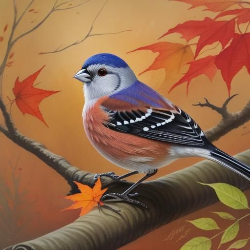 Bullfinch in Autumn Forest: Watercolor and Ink