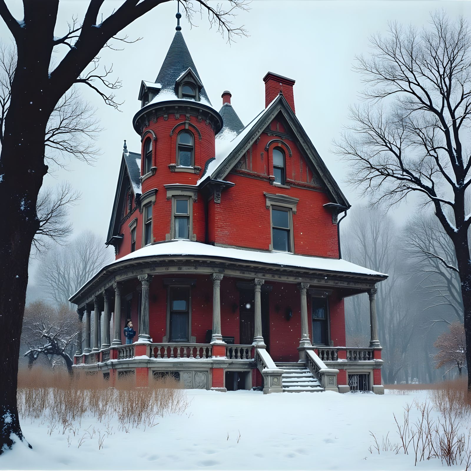 Victorian House in Winter Landscape: Matte Painting