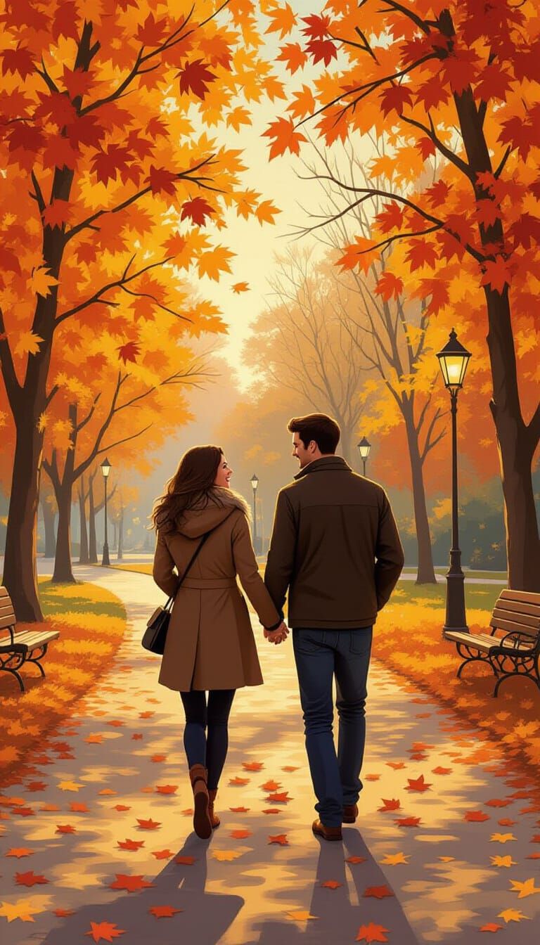 Golden Autumn Stroll: A Thomas Kinkade Inspired Scene