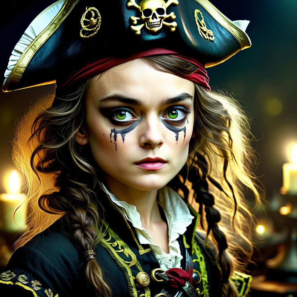 Chibi Pirate Woman in Moonlight, Digital Illustration