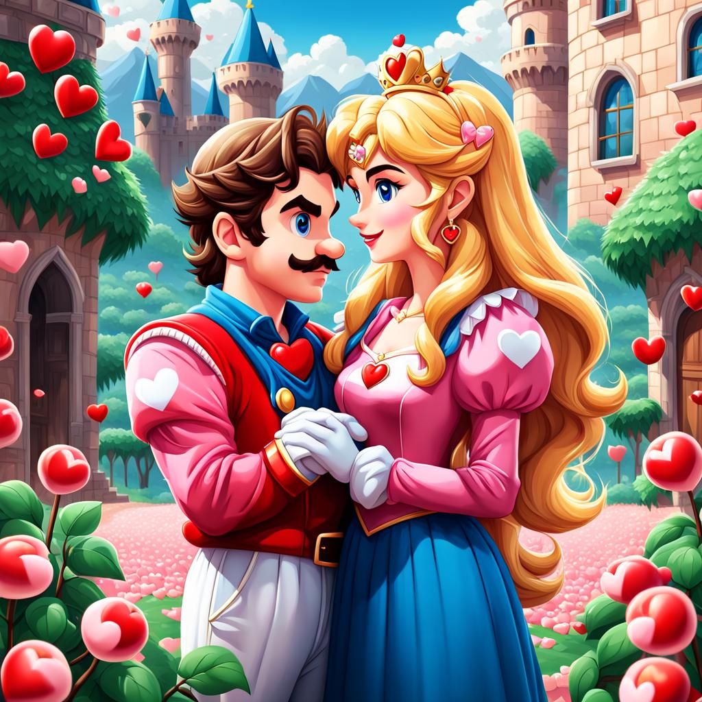 Mario and Peach: Hyperrealistic Love Illustration