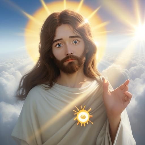 Jesus Christ with Googly Eyes in Heavenly Light