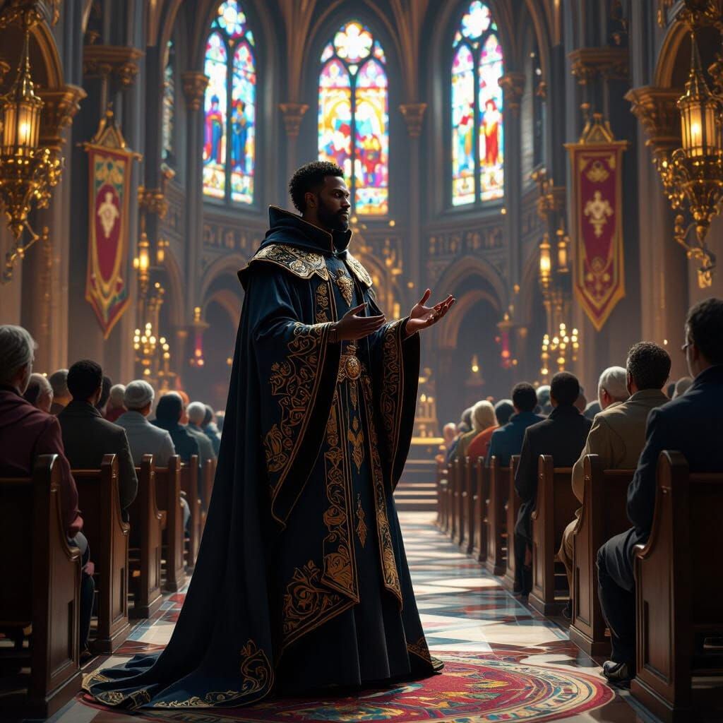 Cleric Addresses Congregation in Ornate Cathedral
