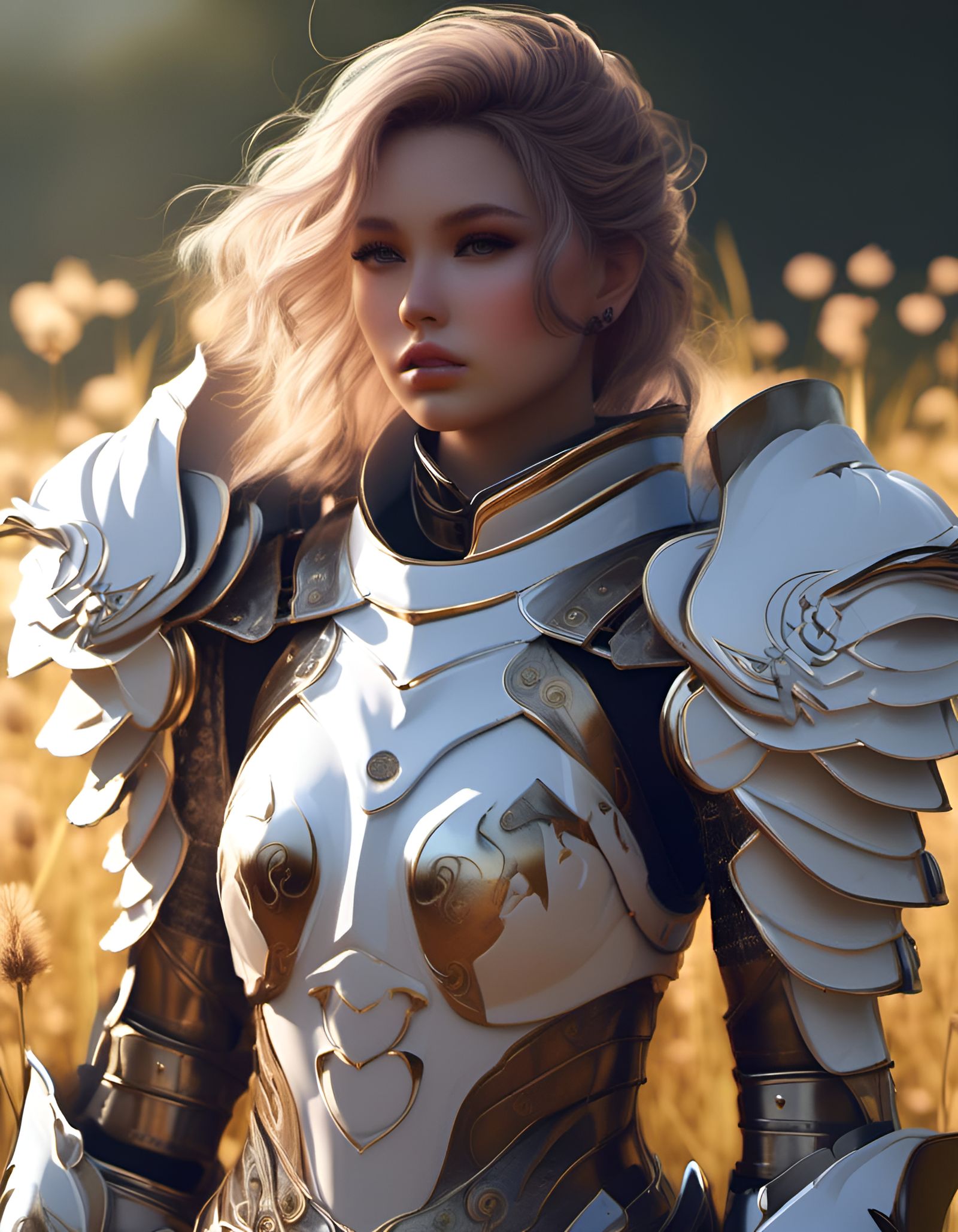 Anime Girl in Armor in a Field