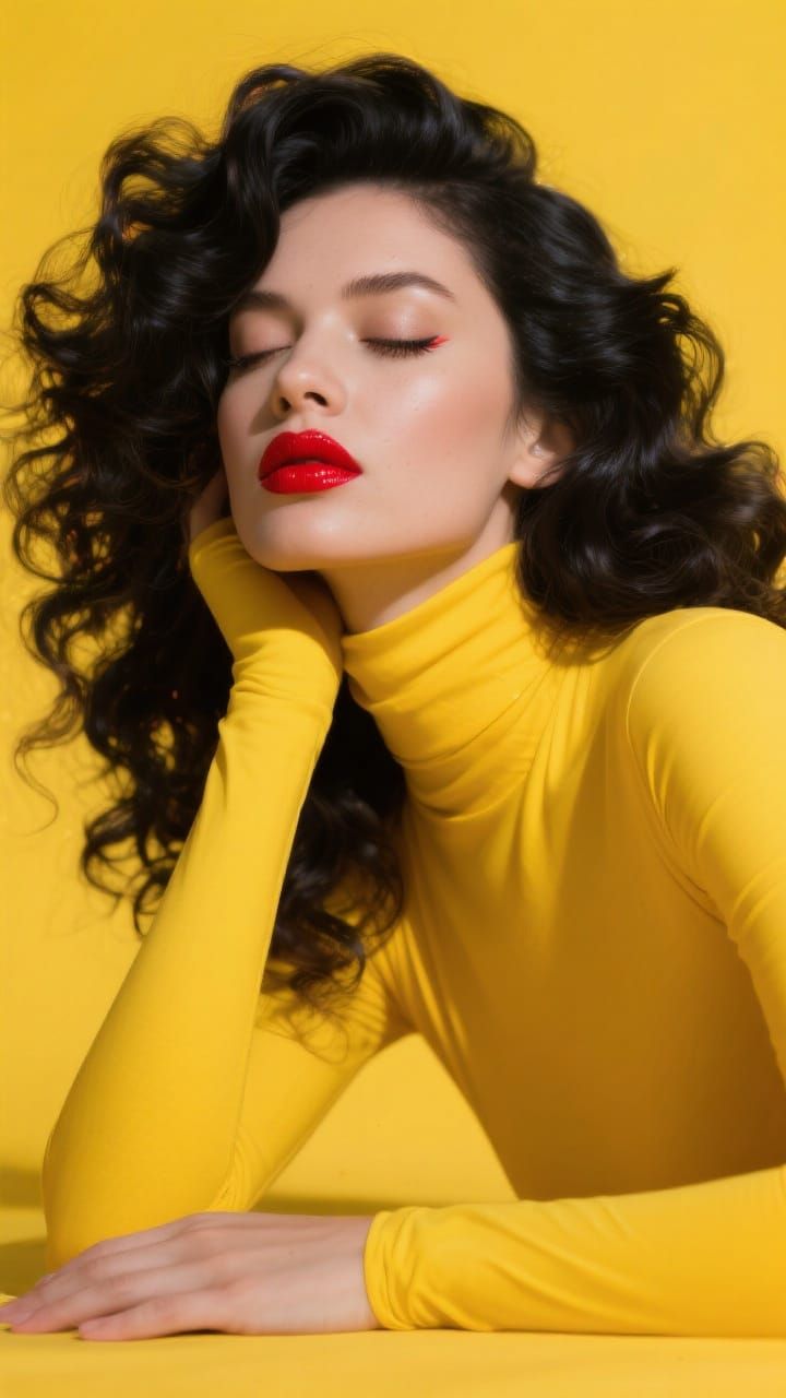 Hyperrealistic Portrait in Yellow and Crimson Red