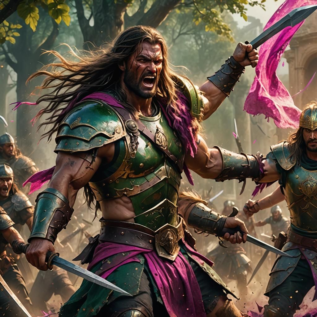 Barbarian Overpowers Roman Soldier: Epic Fantasy Art