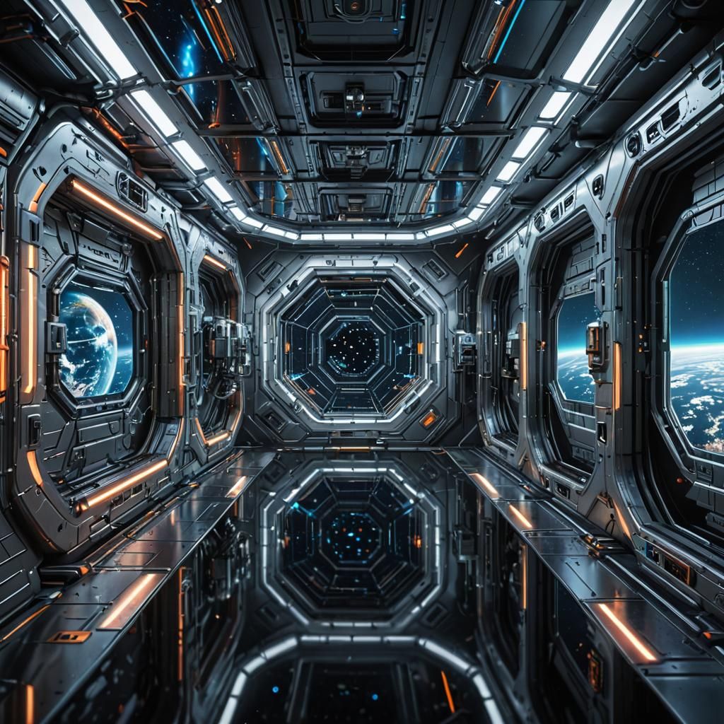 AI Space Station Orbiting Earth in Sci-Fi Style