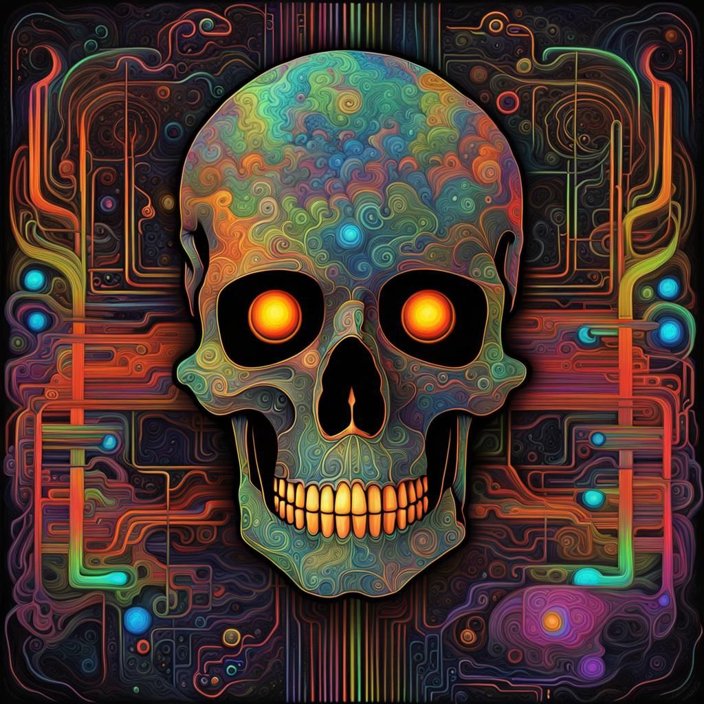 Futuristic Neon Skull with Fractal Wiring
