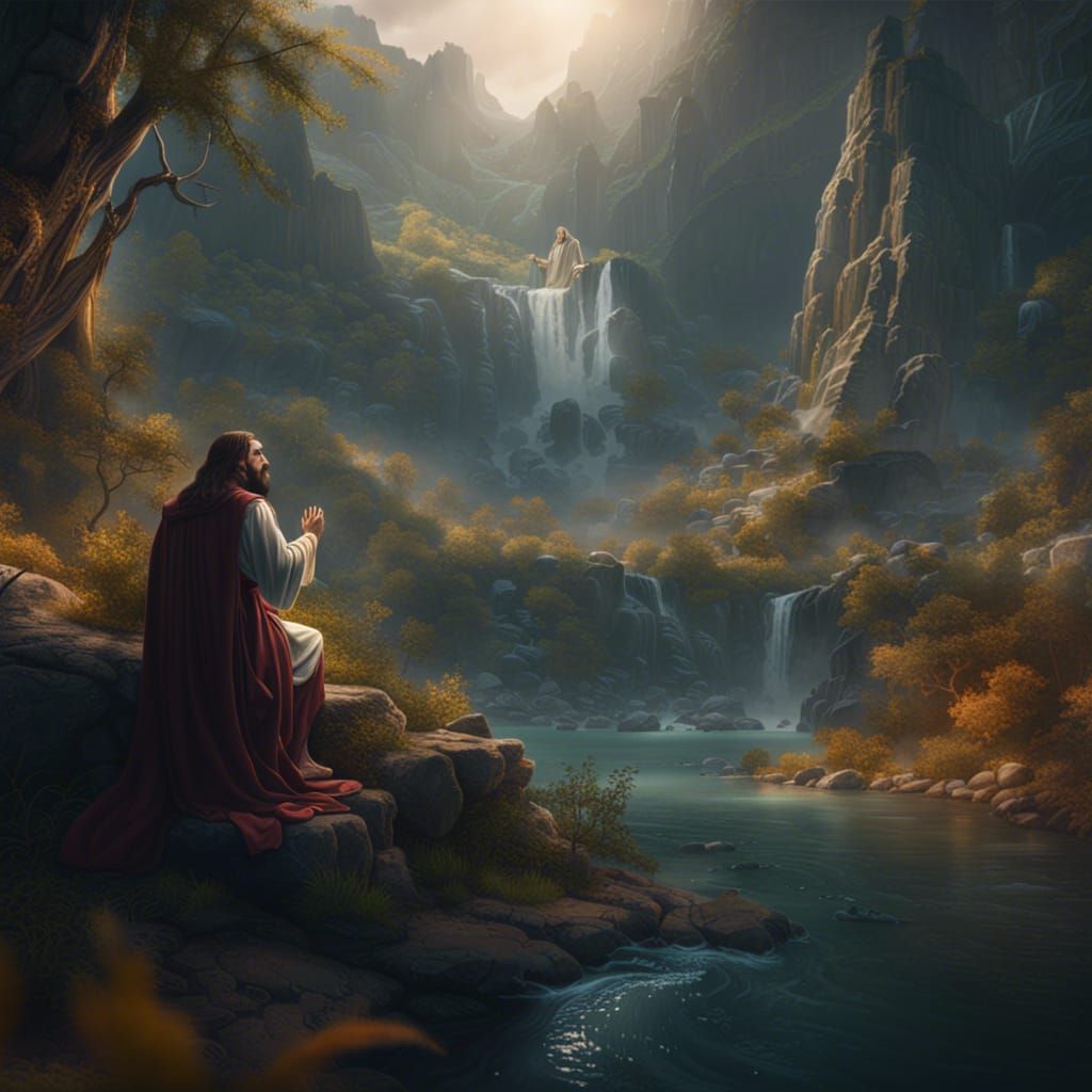 Jesus Fasting: Detailed Matte Painting in Wilderness