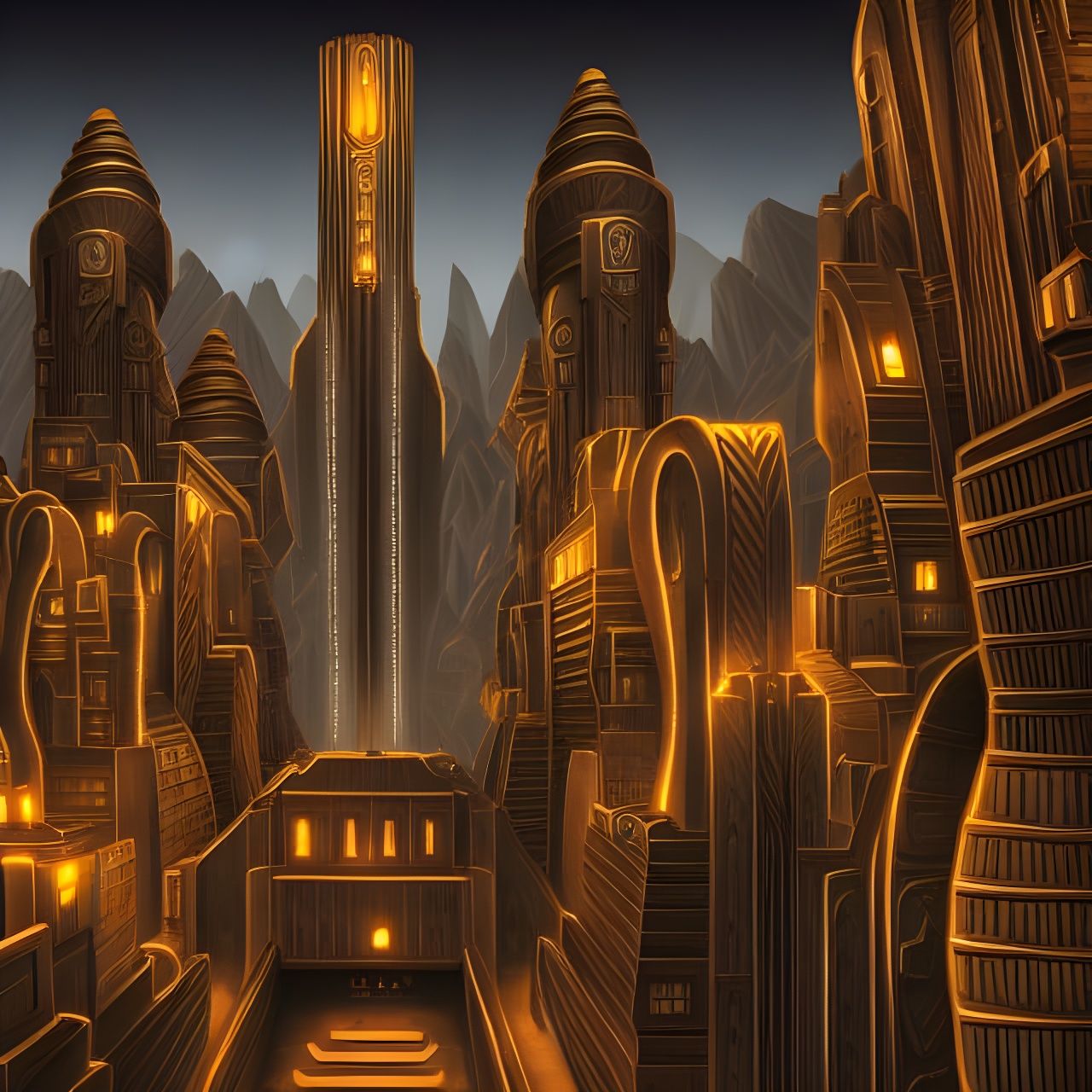 Art Deco Dwarven City with Dynamic Lighting
