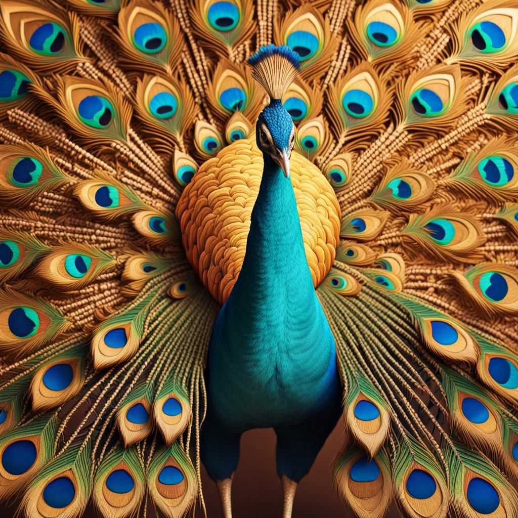 Gold Rimmed Peacock Jigsaw Puzzle in Splash Art