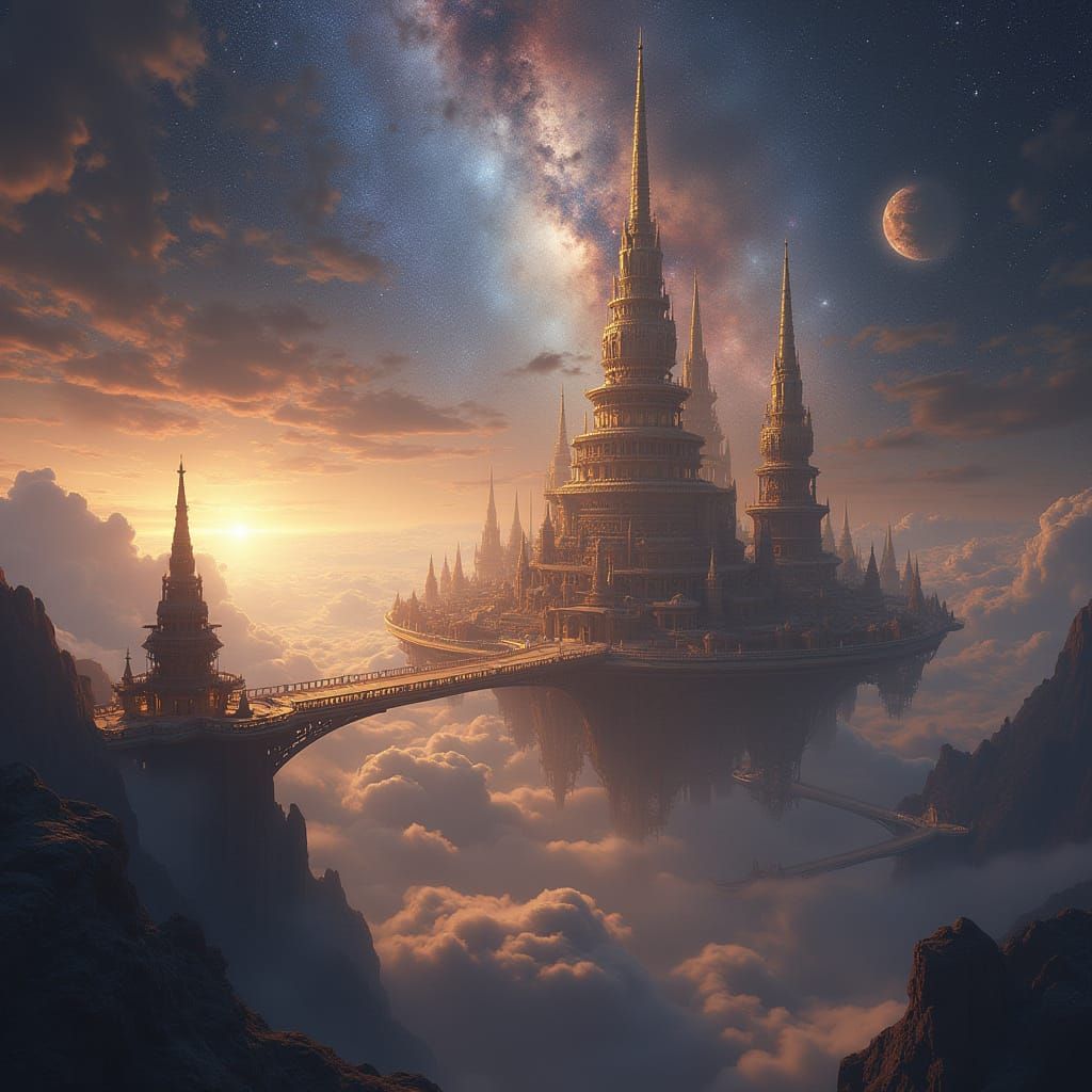 Celestial City Among Nebulae in Fantasy Concept Art Style