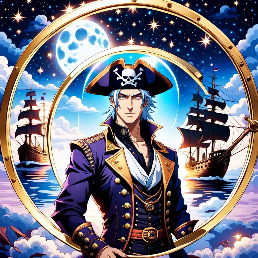Anime Pirate Under Starry Steampunk Sky