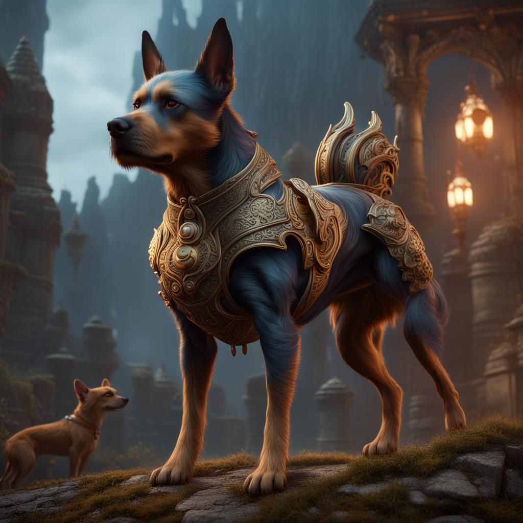 Fantastical Dog in Detailed Matte Painting