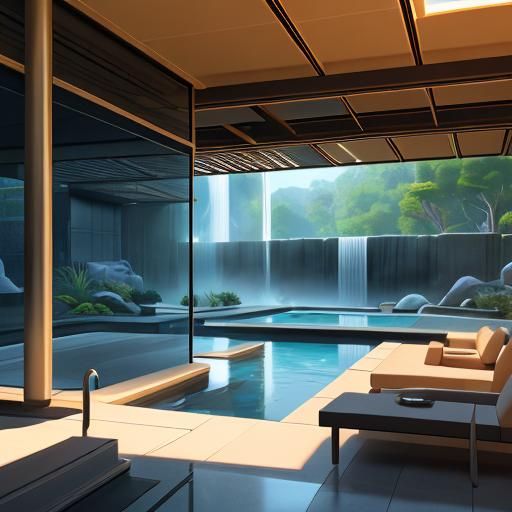 Ultramodern Cliff Dwelling with Indoor Waterfall: 3D Art