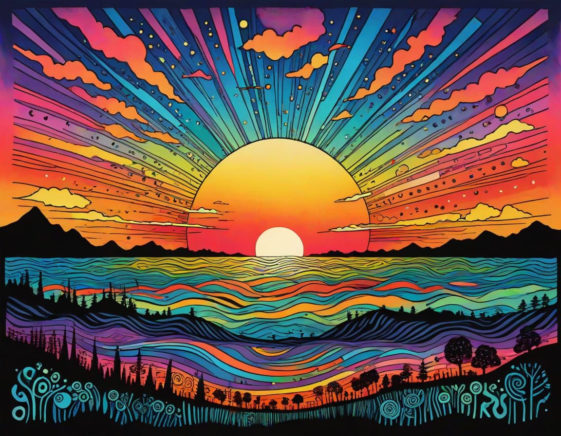 Typographic Sunset Doodle Poster