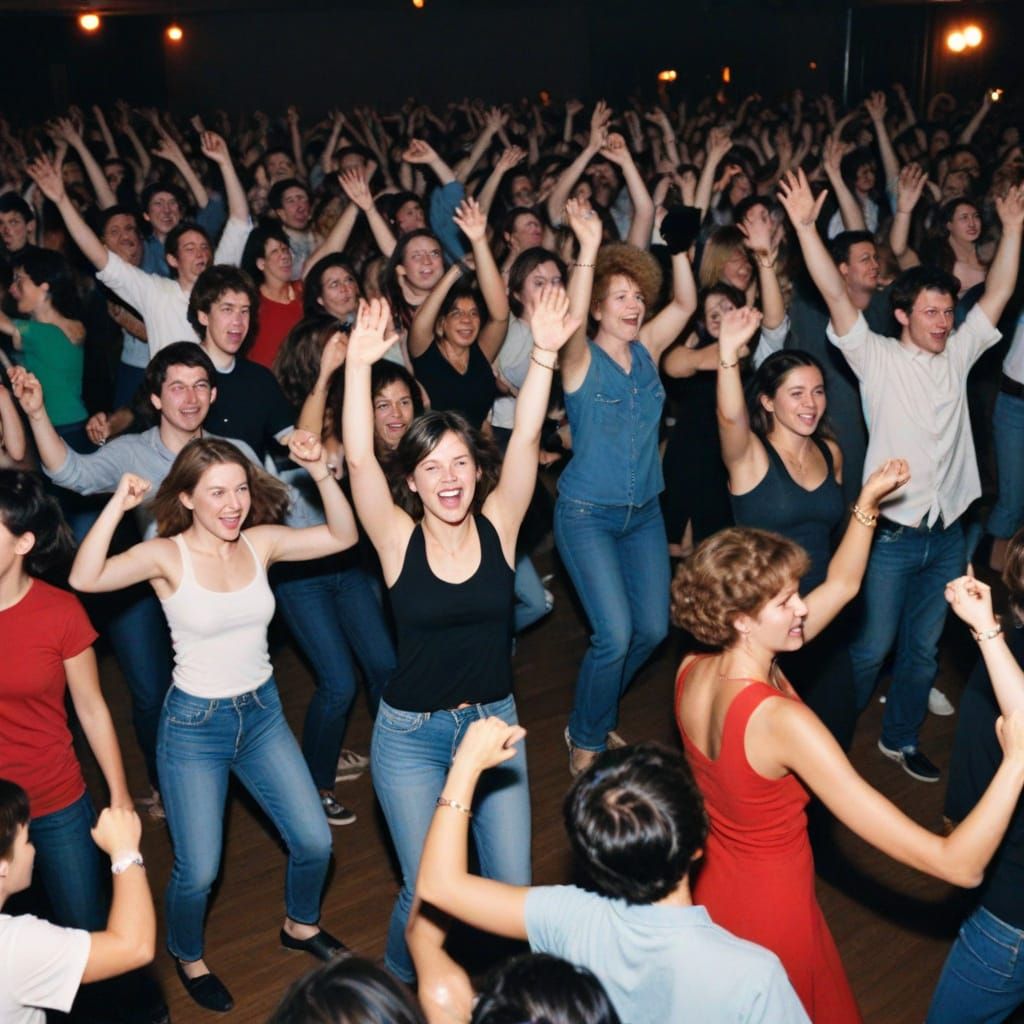 Energetic Crowd Dancing to Music