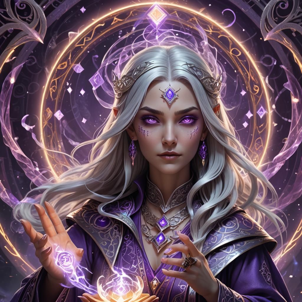 Fantasy Sorceress with Magical Energy, 3D Portrait
