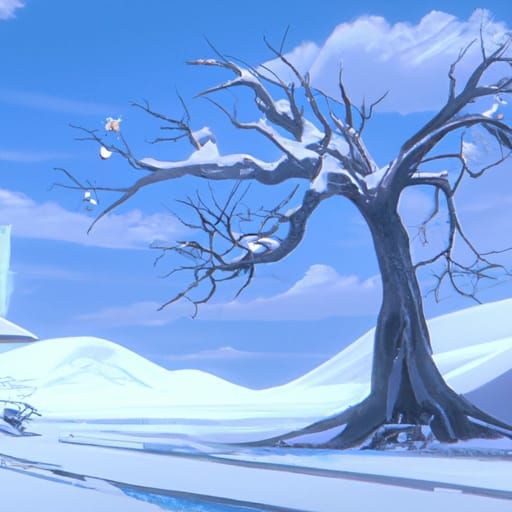 Winter Ice Tree in Anime Key Visual Style