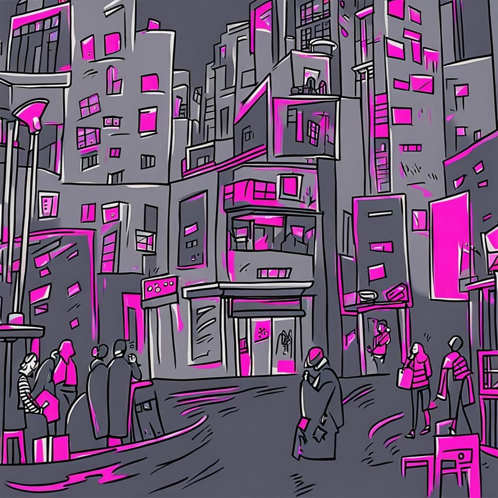 Modern Pop Art Cityscape in Ink