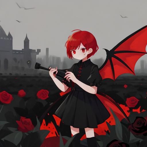 Dragon Girl in Black Rose Field