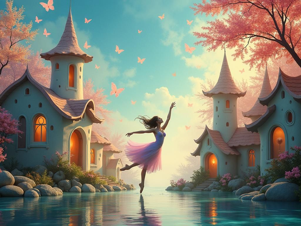 Ethereal Dancer in Dreamlike Surrealist Landscape