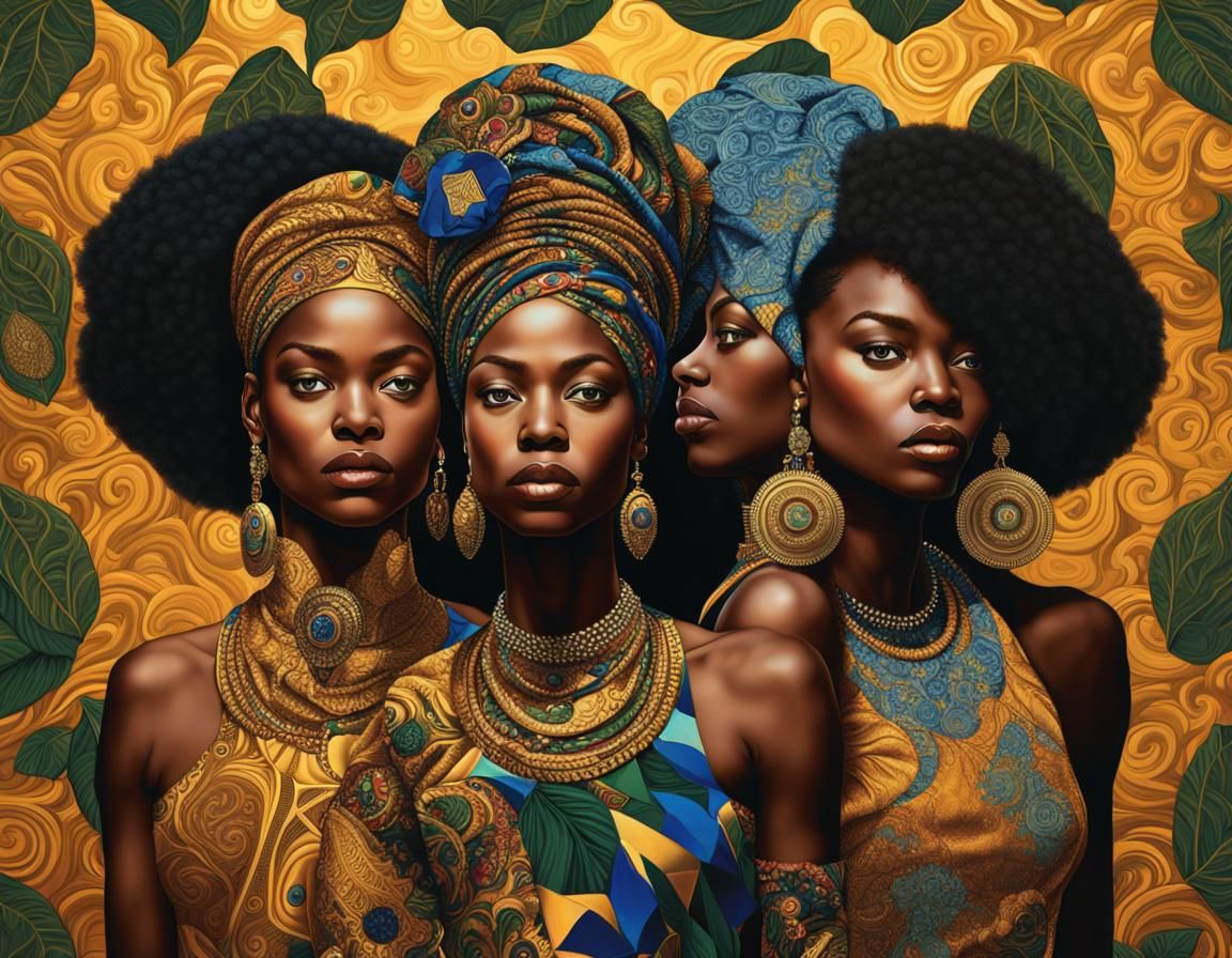 Majestic African Women in Radiant Afrofuturist Attire