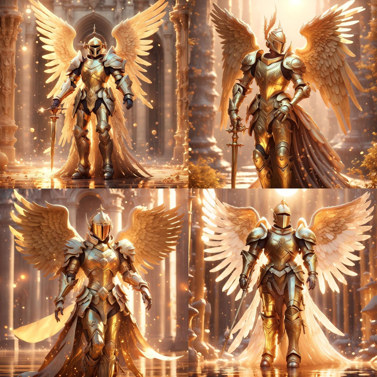 Golden Armored Angel Knight in Detailed Matte Painting