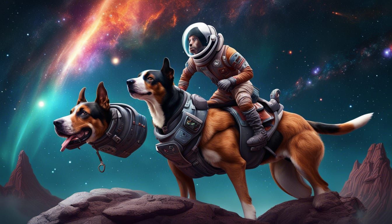 Swiss Mountain Dog Space Cowboy in Alien Landscape