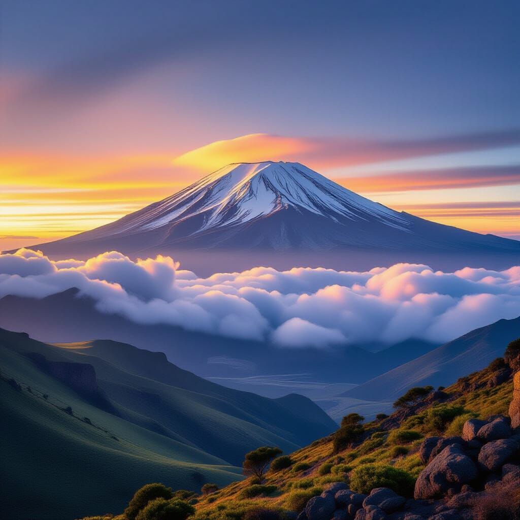 Majestic Sunrise Over Mount Kilimanjaro, Realistic Style