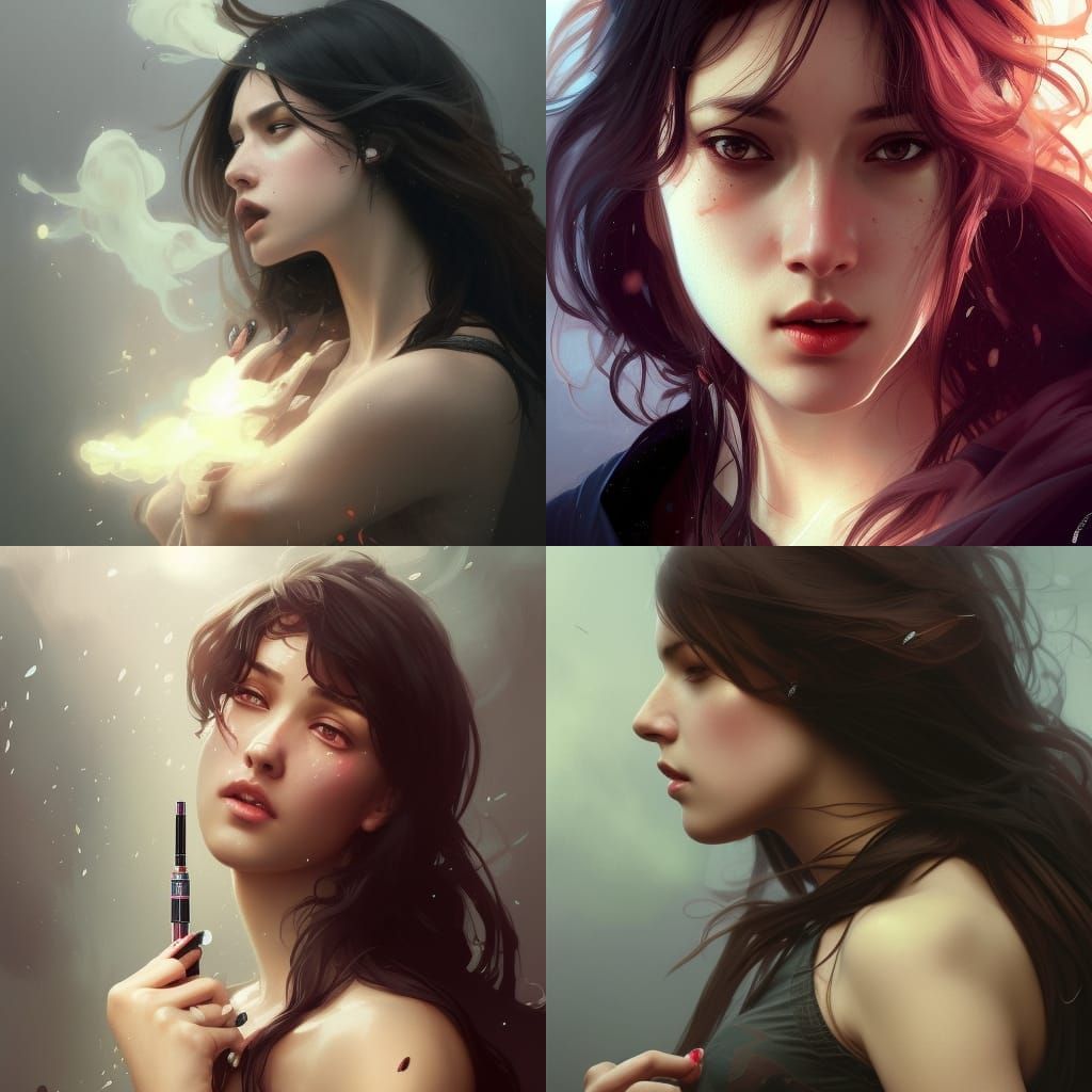 Vaping Girl Portrait in Hyperdetailed Digital Art Style