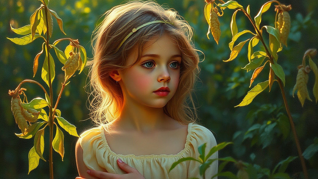 Girl in Golden Light: Romantic Realism Oil Painting