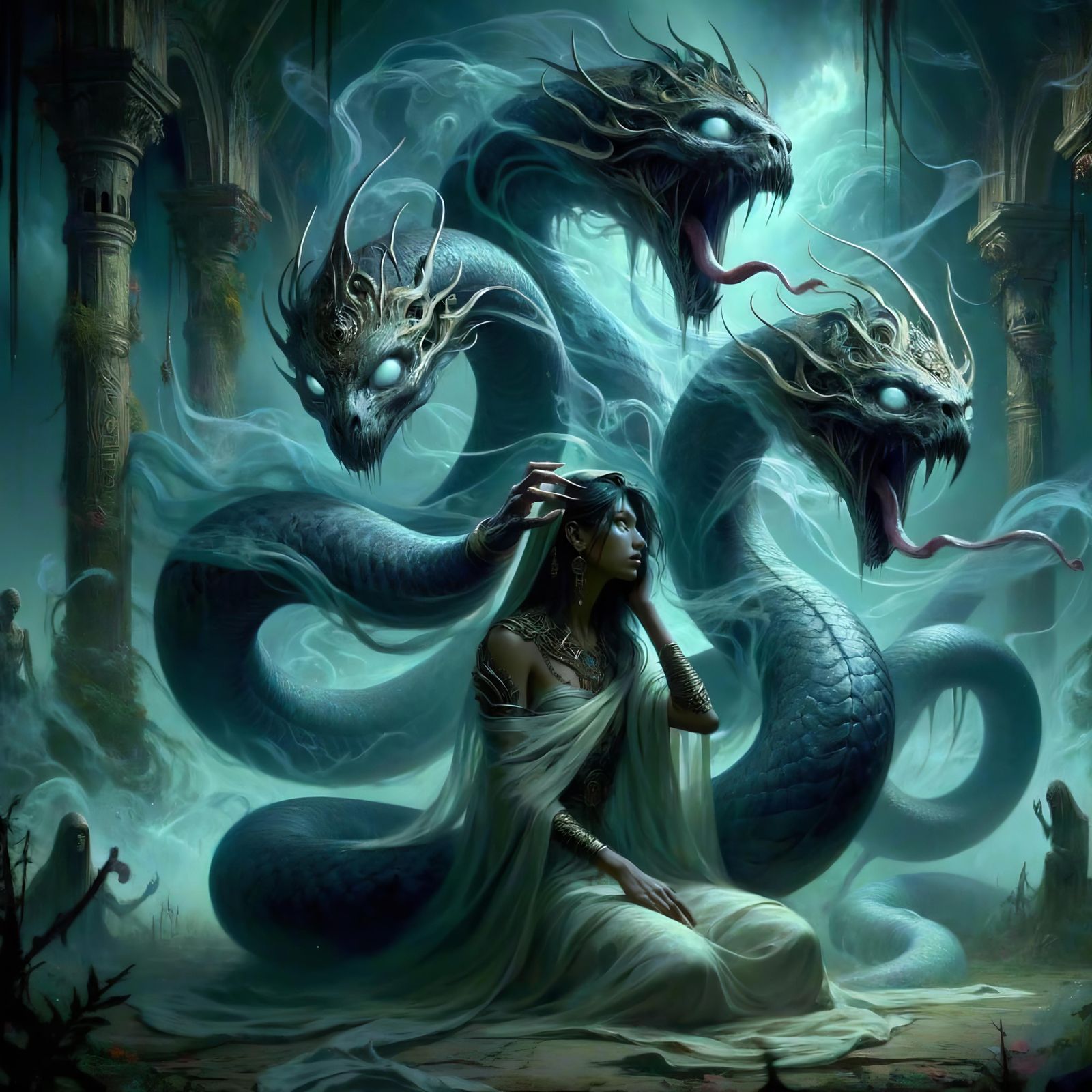 Ethereal Serpent Entity in Shadowy Graveyard