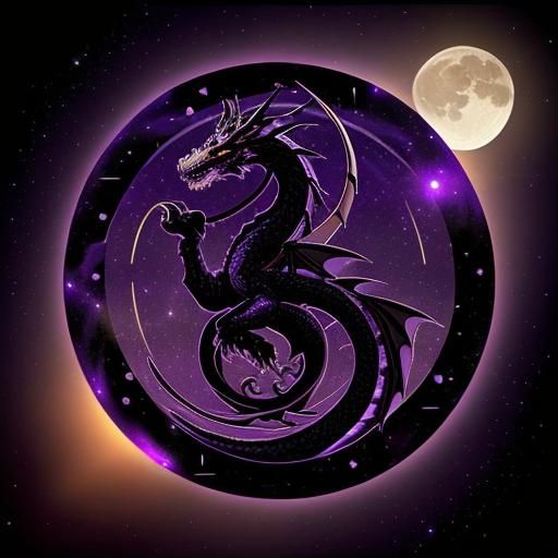 Dragon Across Full Moon Logo in Purple and Gold