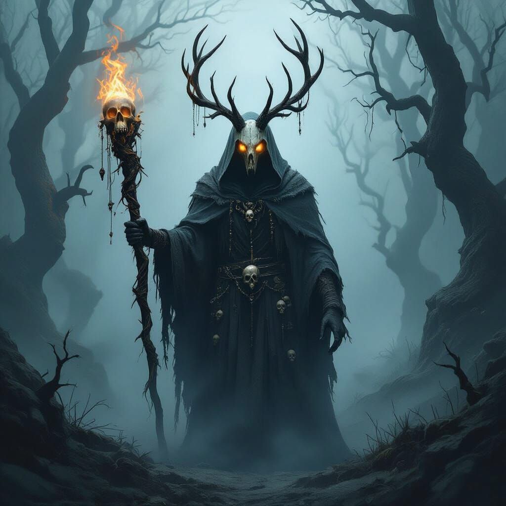 King in Mists: Towering Figure in Fog-Soaked Cloak