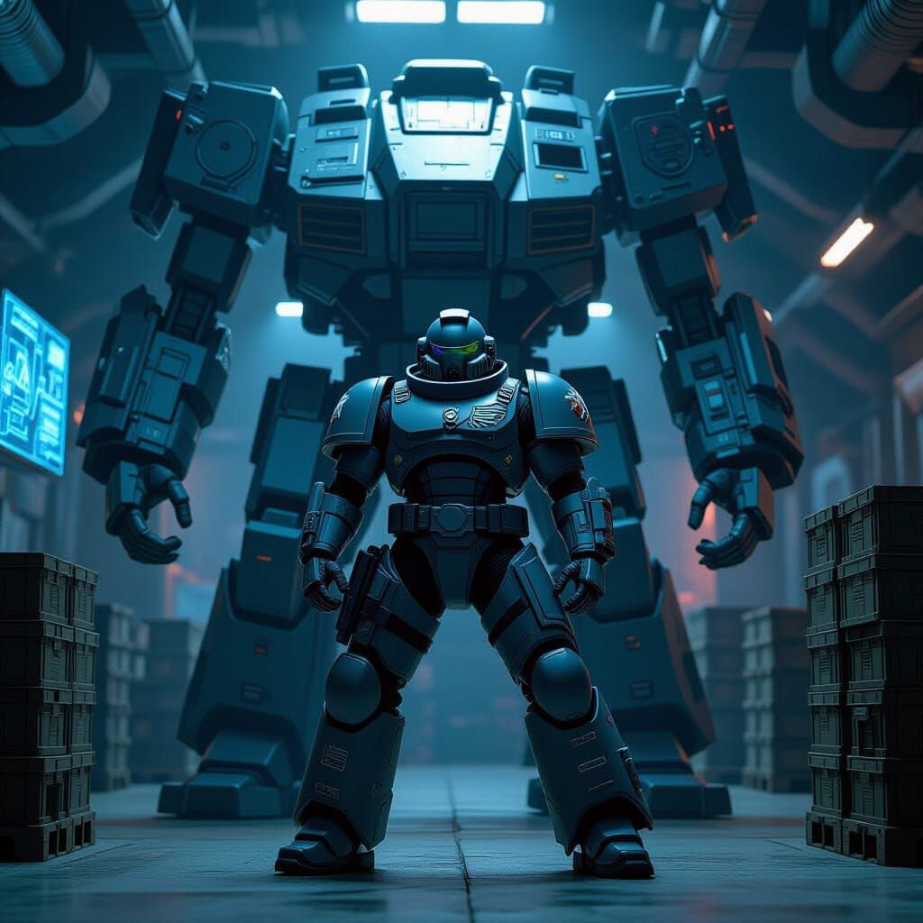 Relaxed Space Marine in Futuristic Bunker