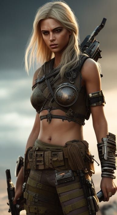 Post-Apocalyptic Warrior Girl: Hyperrealistic Digital Art
