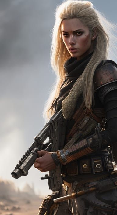 Post-Apocalyptic Warrior Girl Portrait in Hyperrealism