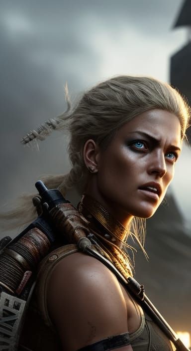 Post-Apocalyptic Warrior Girl: Hyperrealistic Digital Portra...