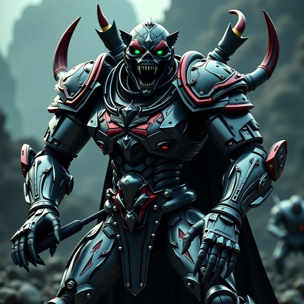 Menacing Cyborg Trap-Jaw with Glowing Turquoise Eyes