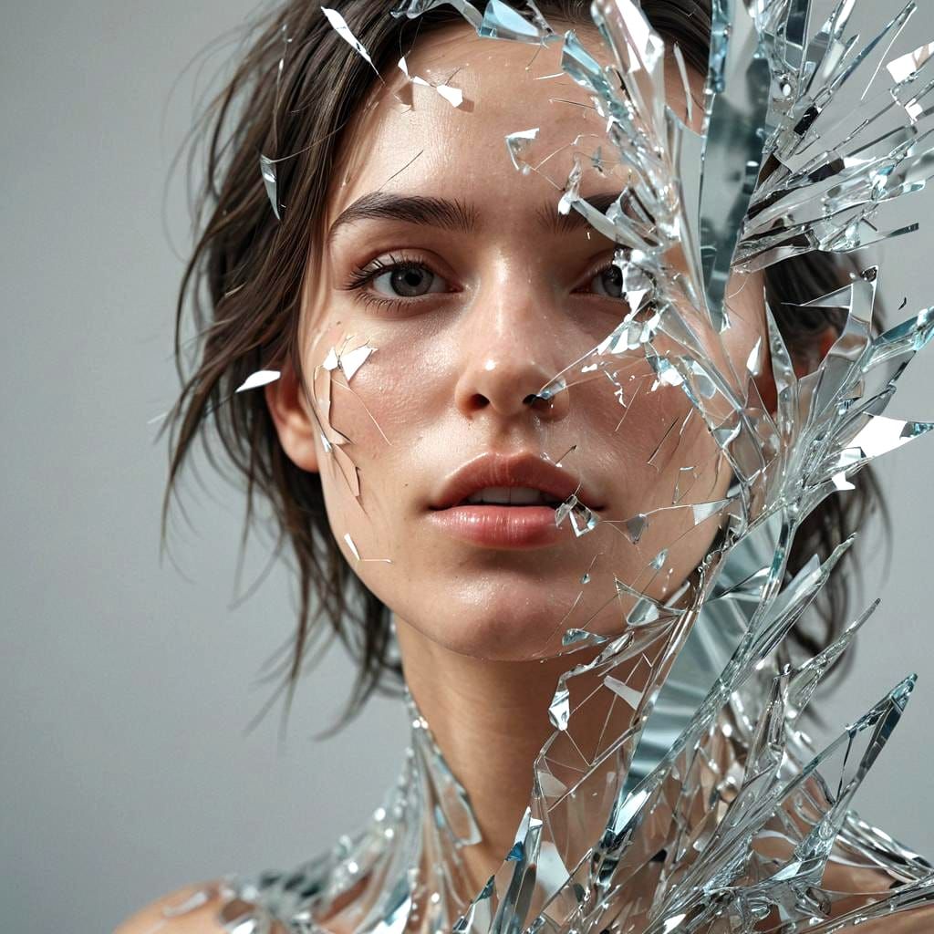 Translucent Glass Sculpture of a Shattered Woman