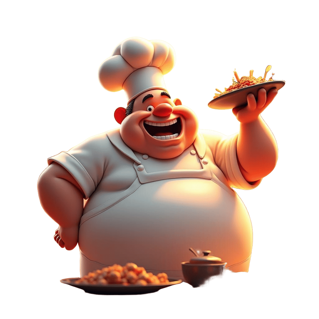 Cartoon Chef Cooking: Detailed Matte Painting