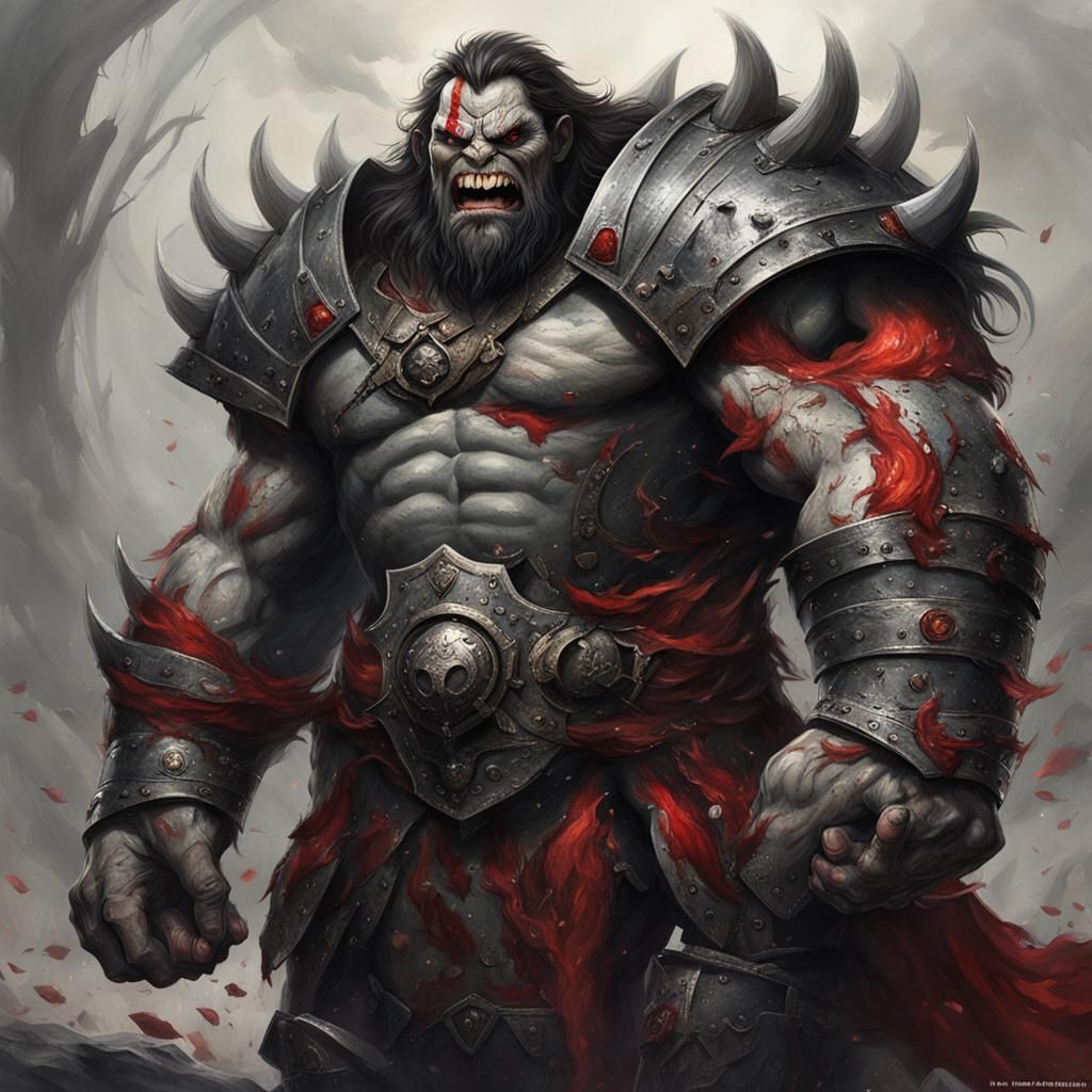 Hyperdetailed Ogre with Axe in Dark Fantasy Style