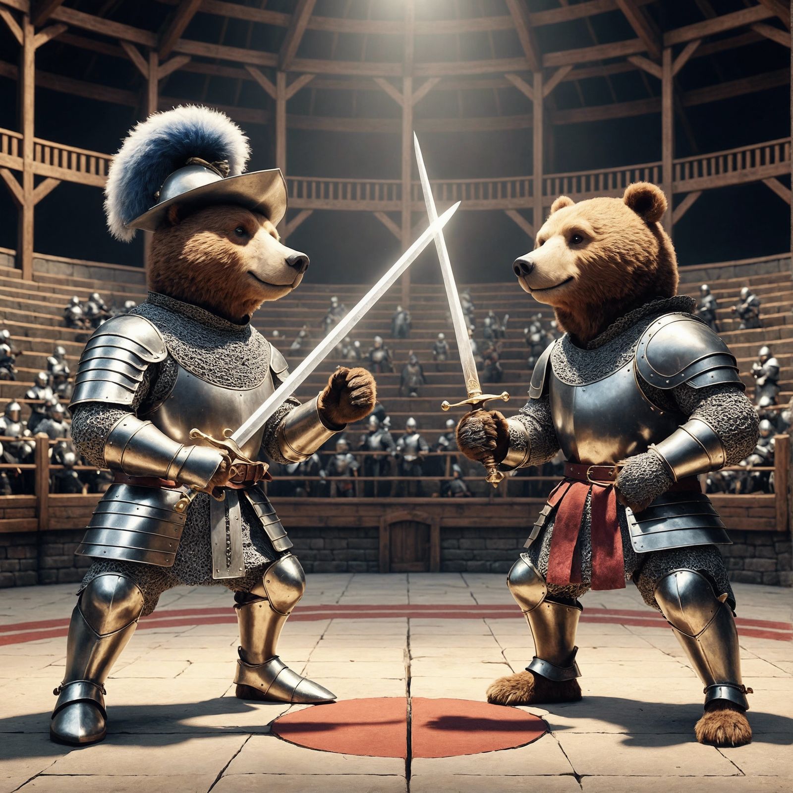 Medieval Bears Duel in Cartoon Style