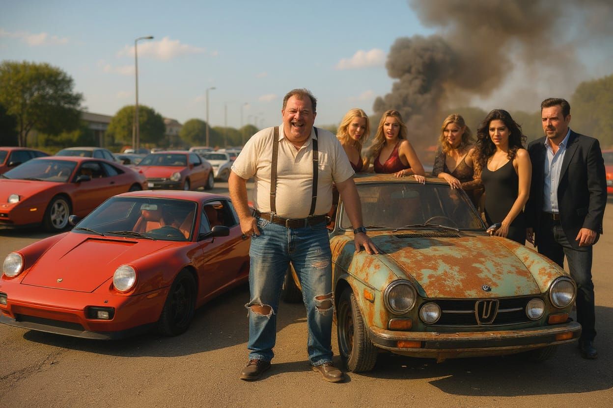 Humorous Sports Car Parody: Cinematic Illustration