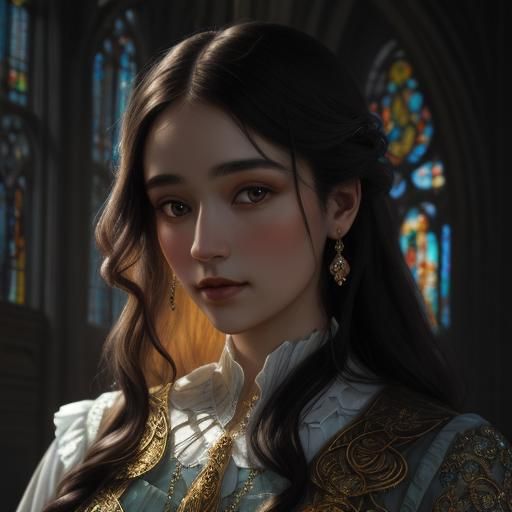 Art Nouveau Woman in Gothic Church