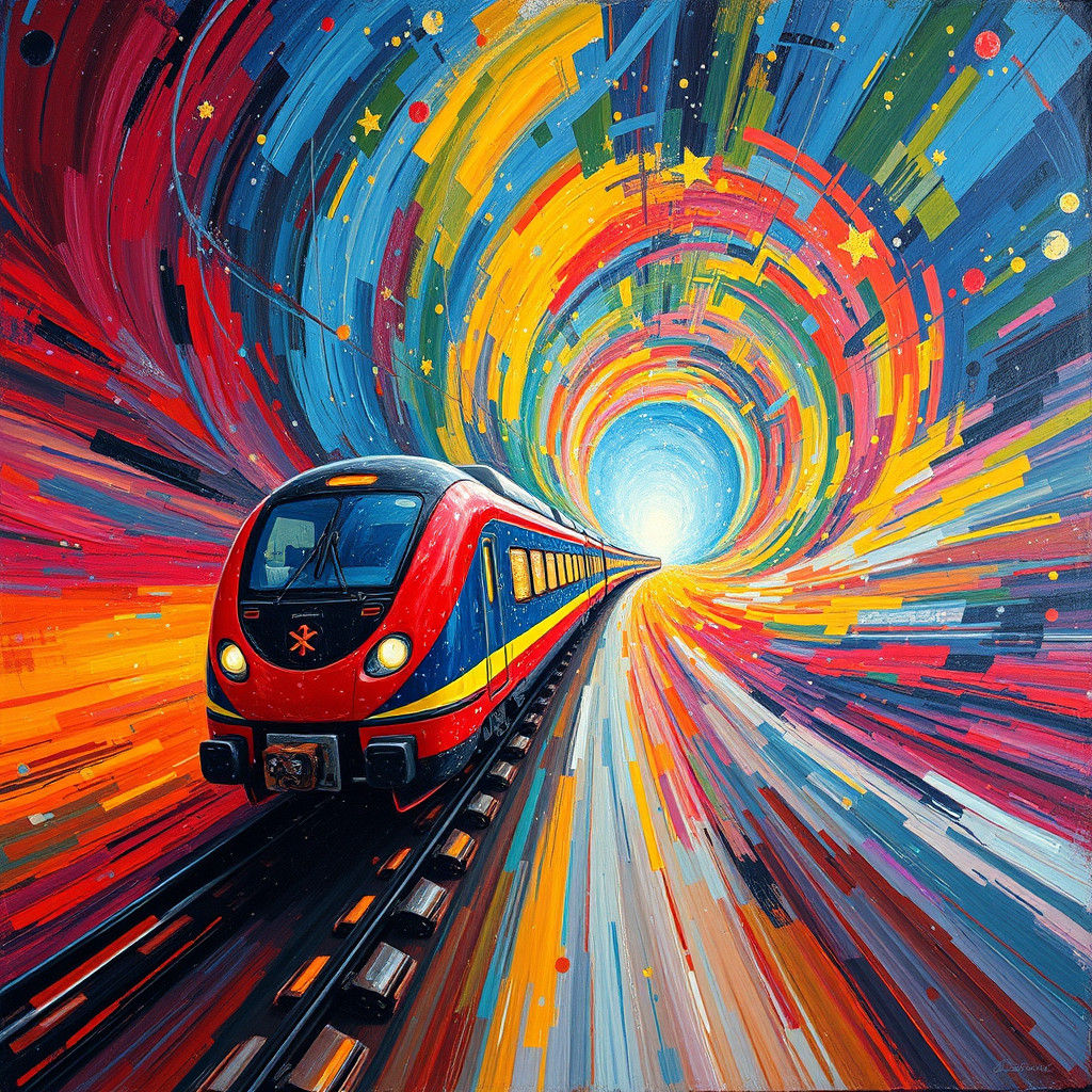Cosmic Bullet Train Speeding Through Wormhole, Neo-Impressio...